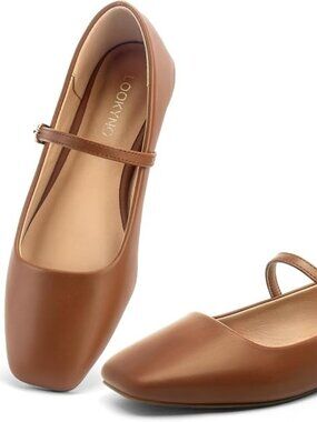 New + Orig Packaging | LOOKYNO Brown Square Toe Mary Jane Flats | Size 8